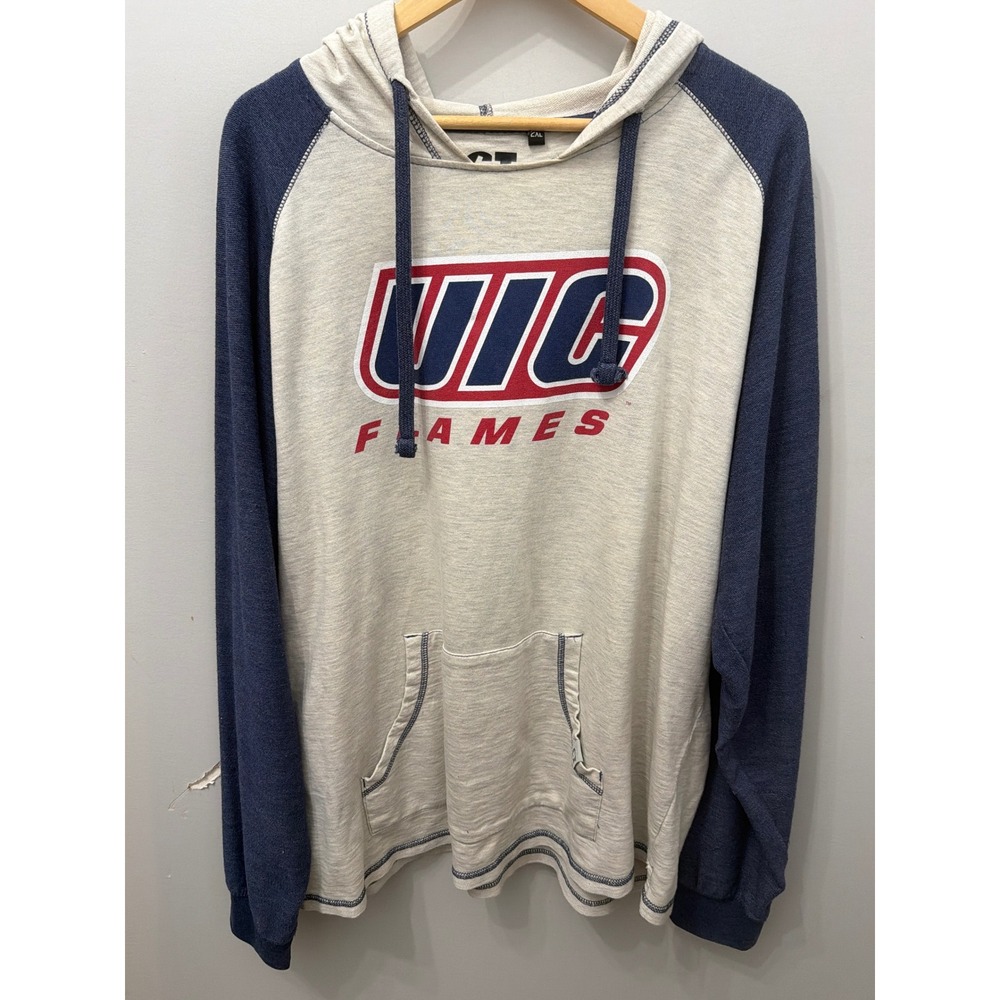 Stadium Athletics UIC Flames Hoodie Mens XL Gray Navy Blue Raglan Pullover Sweat